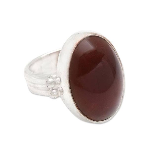 Alternate image for Domed Red-Hued Amber and Sterling Silver Cocktail Ring Blazing Pool