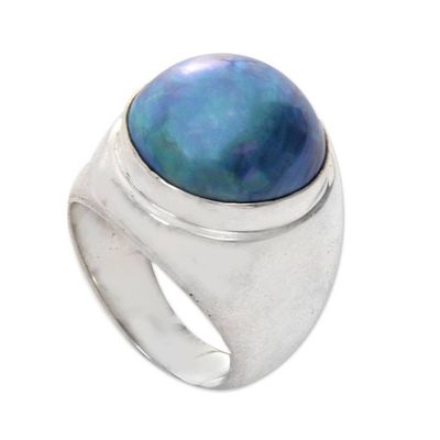 Alternate image for Sterling Silver and Cultured Pearl Domed Ring Blue Moon