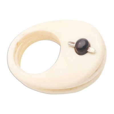 Alternate image for Unique Wood and Bone Cocktail Ring Ivory Waves