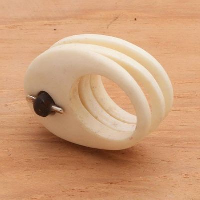 Alternate image for Unique Wood and Bone Cocktail Ring Ivory Waves