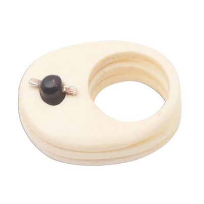 Alternate image for Unique Wood and Bone Cocktail Ring Ivory Waves