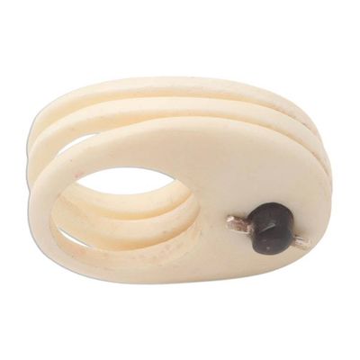 Alternate image for Unique Wood and Bone Cocktail Ring Ivory Waves