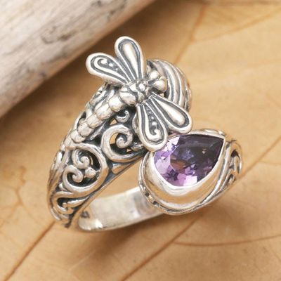 Primary image for Traditional Dragonfly-Themed Amethyst Cocktail Ring Nirvana Dragonfly