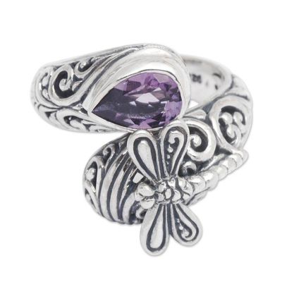 Alternate image for Traditional Dragonfly-Themed Amethyst Cocktail Ring Nirvana Dragonfly
