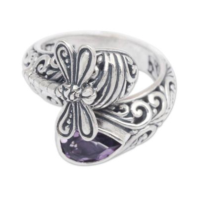 Alternate image for Traditional Dragonfly-Themed Amethyst Cocktail Ring Nirvana Dragonfly
