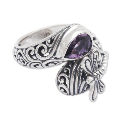 Alternate image for Traditional Dragonfly-Themed Amethyst Cocktail Ring Nirvana Dragonfly