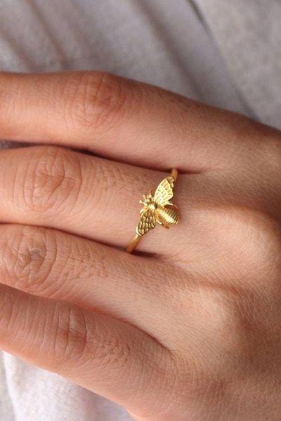 Alternate image for Polished 18k Gold-Plated Queen Bee-Themed Cocktail Ring Queen Beeuty