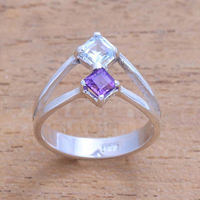 Primary image for Amethyst and Blue Topaz Sterling Silver Cocktail Ring Twinkling Twilight