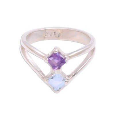 Alternate image for Amethyst and Blue Topaz Sterling Silver Cocktail Ring Twinkling Twilight