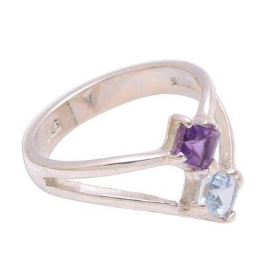 Alternate image for Amethyst and Blue Topaz Sterling Silver Cocktail Ring Twinkling Twilight