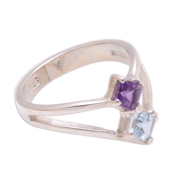 Alternate image for Amethyst and Blue Topaz Sterling Silver Cocktail Ring Twinkling Twilight