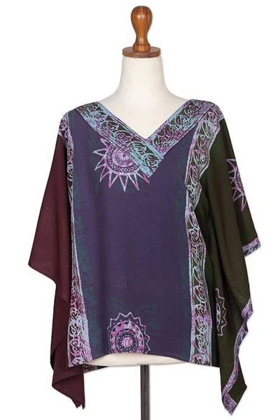 Alternate image for Hand Crafted Batik Rayon Floral Blouse from Bali Vintage Batik