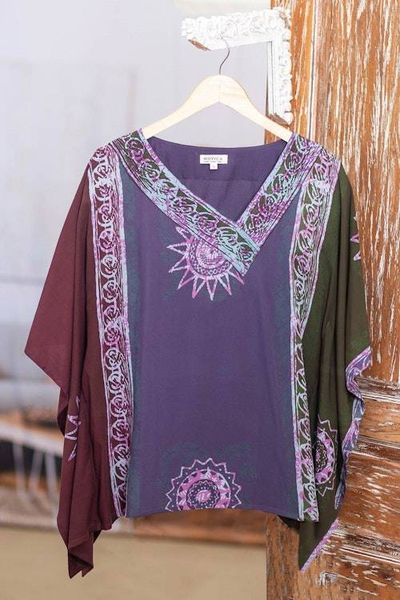 Alternate image for Hand Crafted Batik Rayon Floral Blouse from Bali Vintage Batik