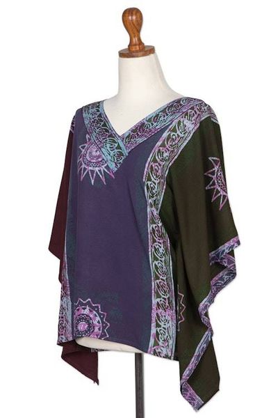 Alternate image for Hand Crafted Batik Rayon Floral Blouse from Bali Vintage Batik