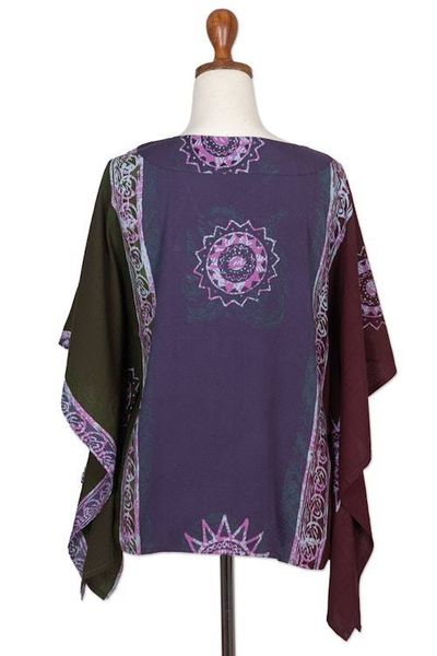 Alternate image for Hand Crafted Batik Rayon Floral Blouse from Bali Vintage Batik