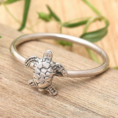 Primary image for Polished Oxidized Sterling Silver Sea Turtle Band Ring Swimming Turtle