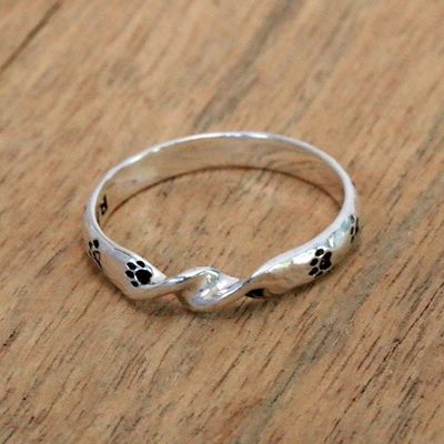 Primary image for Sterling Silver Band Ring with Paw Print Motifs from Bali Animal Twist