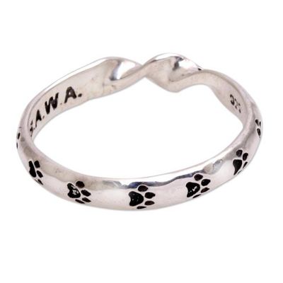 Alternate image for Sterling Silver Band Ring with Paw Print Motifs from Bali Animal Twist