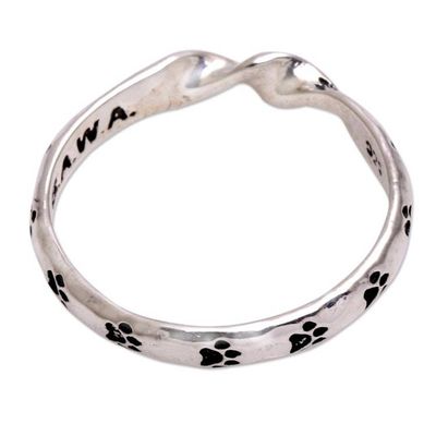 Alternate image for Sterling Silver Band Ring with Paw Print Motifs from Bali Animal Twist