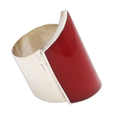 Alternate image for Red Resin and Sterling Silver Chunky Cocktail Ring Red Trapeze