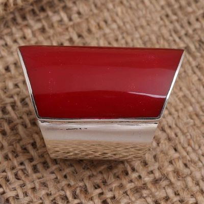 Alternate image for Red Resin and Sterling Silver Chunky Cocktail Ring Red Trapeze