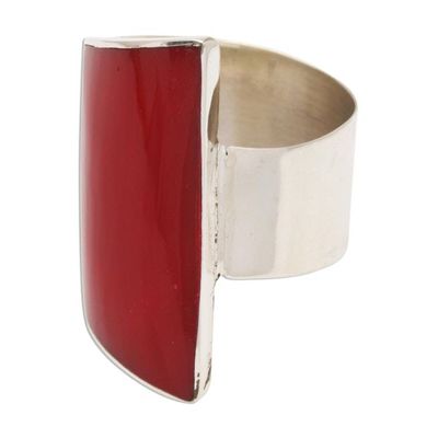 Alternate image for Red Resin and Sterling Silver Chunky Cocktail Ring Red Trapeze