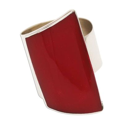 Alternate image for Red Resin and Sterling Silver Chunky Cocktail Ring Red Trapeze