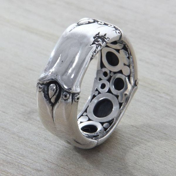 Alternate image for Mens Sterling Silver Band Ring with Bamboo Design Rustic Bamboo
