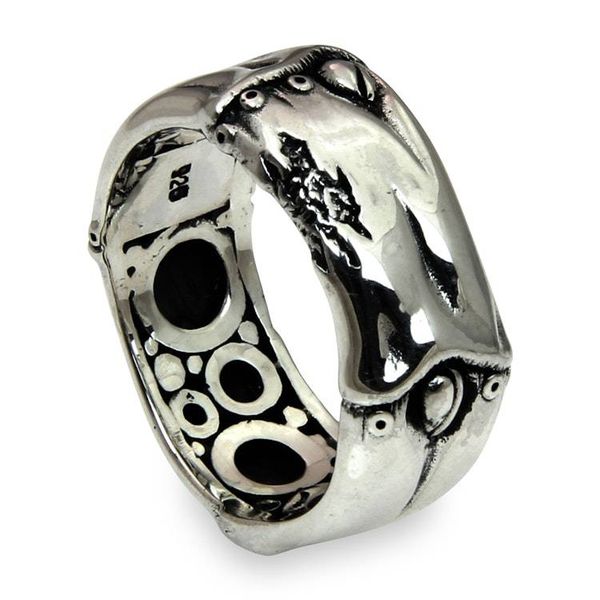 Alternate image for Mens Sterling Silver Band Ring with Bamboo Design Rustic Bamboo