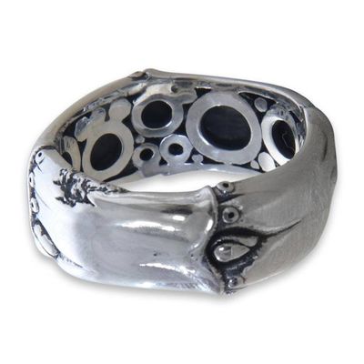 Alternate image for Mens Sterling Silver Band Ring with Bamboo Design Rustic Bamboo