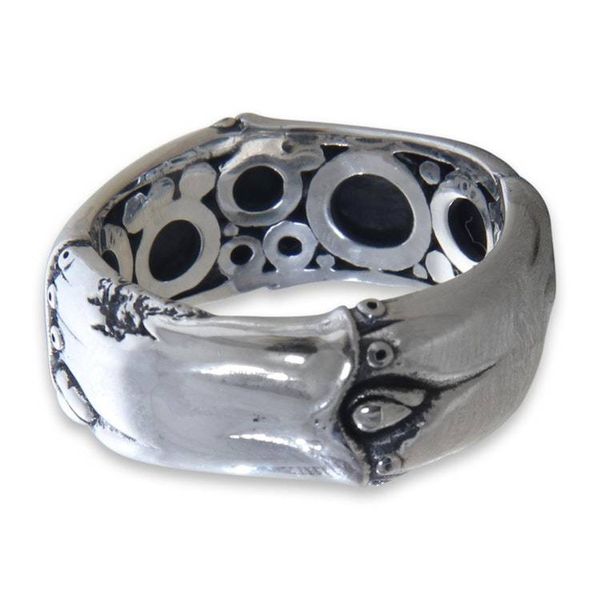Alternate image for Mens Sterling Silver Band Ring with Bamboo Design Rustic Bamboo