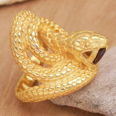 Primary image for 18k Gold-Plated Snake Cocktail Ring with Garnet Stone Golden Cobra Queen