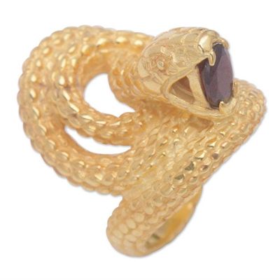 Alternate image for 18k Gold-Plated Snake Cocktail Ring with Garnet Stone Golden Cobra Queen