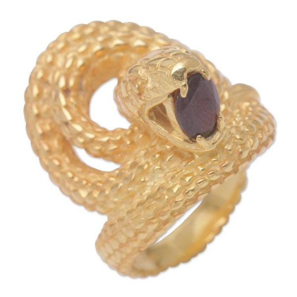 Alternate image for 18k Gold-Plated Snake Cocktail Ring with Garnet Stone Golden Cobra Queen