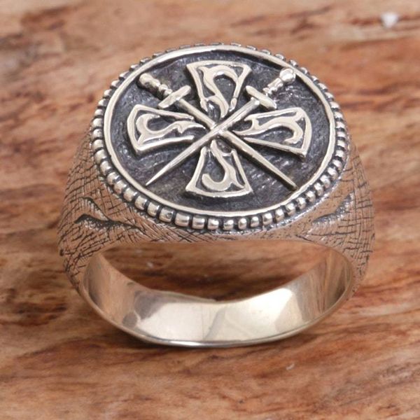 Alternate image for Crossed Swords Sterling Silver Signet Ring for Men Indra Sword
