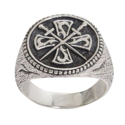 Alternate image for Crossed Swords Sterling Silver Signet Ring for Men Indra Sword