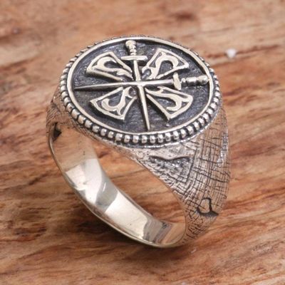 Alternate image for Crossed Swords Sterling Silver Signet Ring for Men Indra Sword