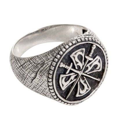 Alternate image for Crossed Swords Sterling Silver Signet Ring for Men Indra Sword