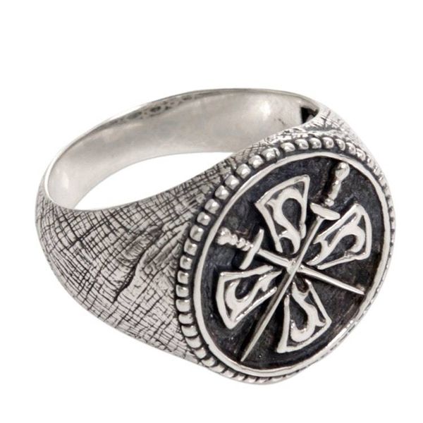 Alternate image for Crossed Swords Sterling Silver Signet Ring for Men Indra Sword