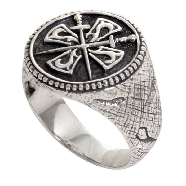 Alternate image for Crossed Swords Sterling Silver Signet Ring for Men Indra Sword