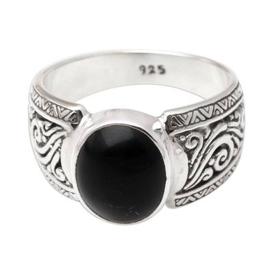 Alternate image for Onyx and Sterling Silver Cocktail Ring Chastity in Black