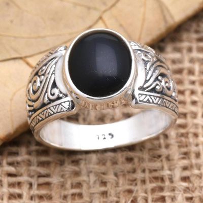 Alternate image for Onyx and Sterling Silver Cocktail Ring Chastity in Black