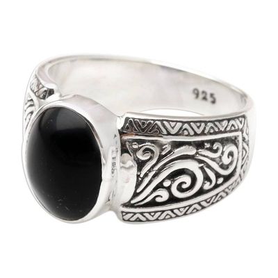Alternate image for Onyx and Sterling Silver Cocktail Ring Chastity in Black
