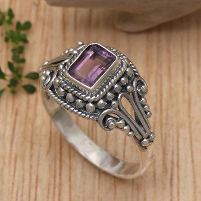 Primary image for Floral One-Carat Faceted Amethyst Cocktail Ring Flourishing Purple