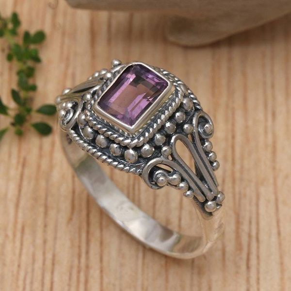 Alternate image for Floral One-Carat Faceted Amethyst Cocktail Ring Flourishing Purple
