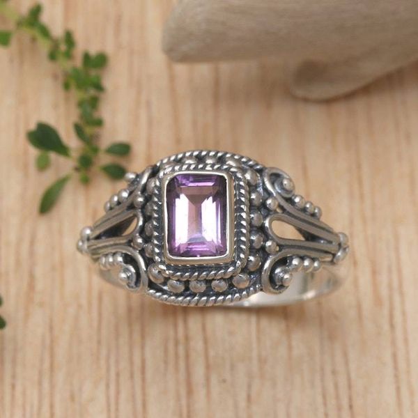 Alternate image for Floral One-Carat Faceted Amethyst Cocktail Ring Flourishing Purple