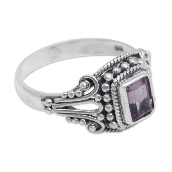 Alternate image for Floral One-Carat Faceted Amethyst Cocktail Ring Flourishing Purple