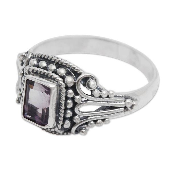 Alternate image for Floral One-Carat Faceted Amethyst Cocktail Ring Flourishing Purple