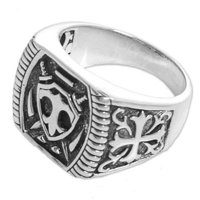 Alternate image for Sterling Silver Shield Mens Signet Ring from Indonesia Shield of Indra