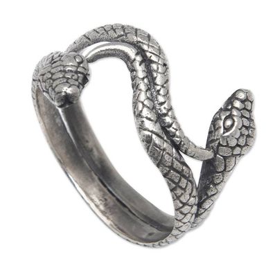 Alternate image for Traditional Snake-Shaped Sterling Silver Band Ring from Bali Regal Serpent